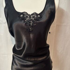 COS Black Satin Chemise with Lace Detail